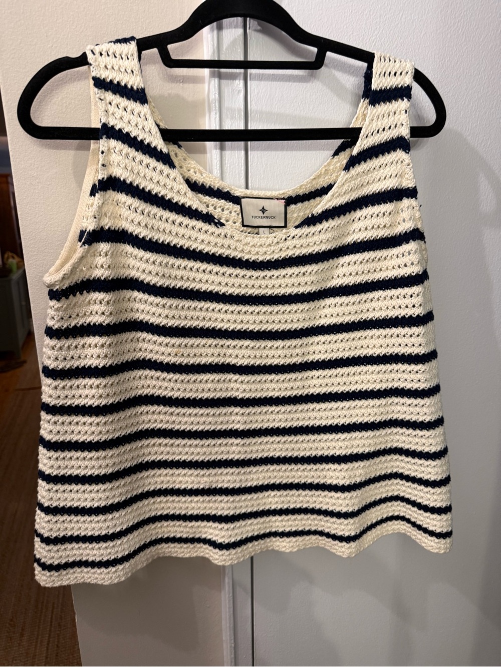 Tuckernuck Cream and Navy Striped Crochet Tank Top